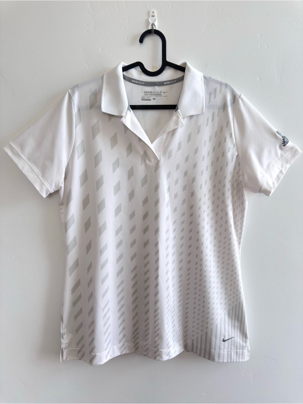 Nike Golf Prairie Dunes Women Tour Performance Dri-FIT Polo L White Geometric